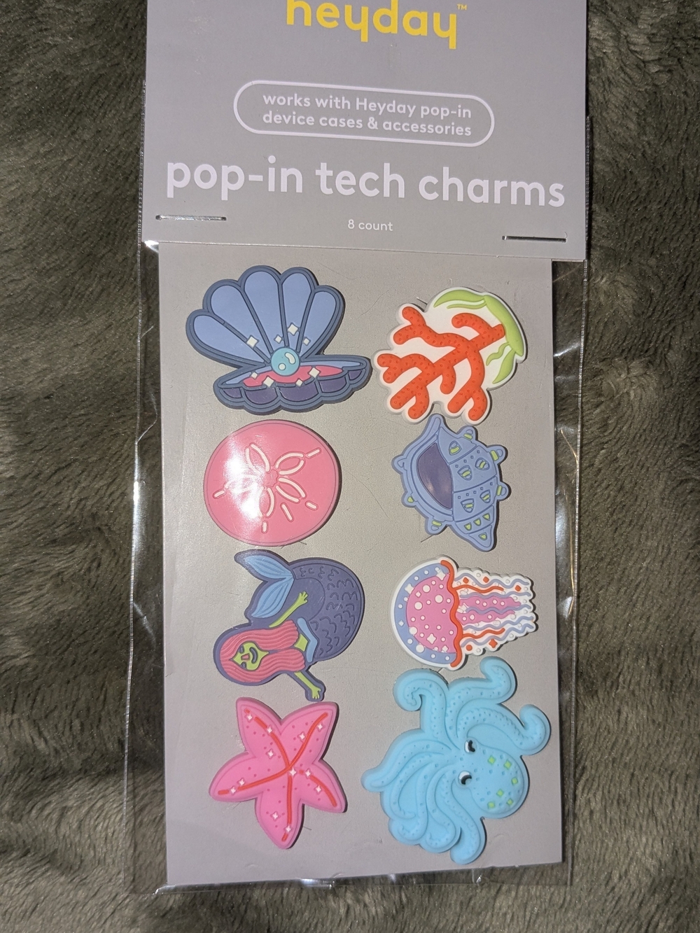 Heyday Pop-In Tech Charms - Ocean Themed Silicone Set - Blue & Pink